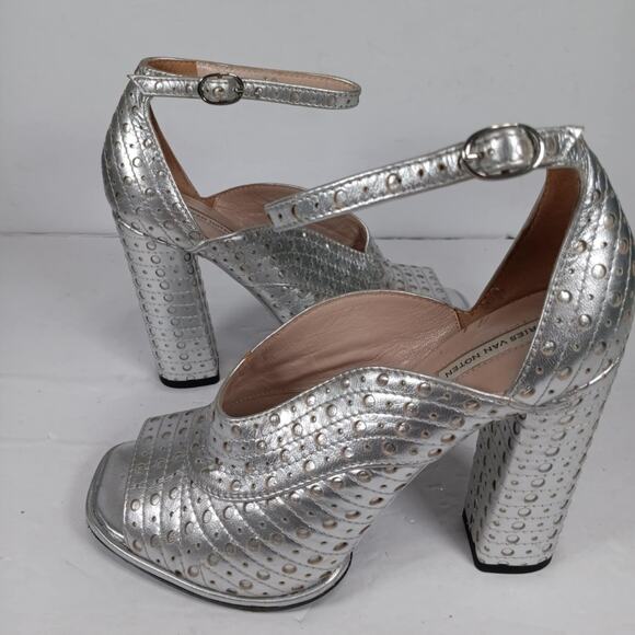 Dries Van Noten Womens silver Leather Pumps Size EU 38 with Thick Heel - Picture 1 of 5